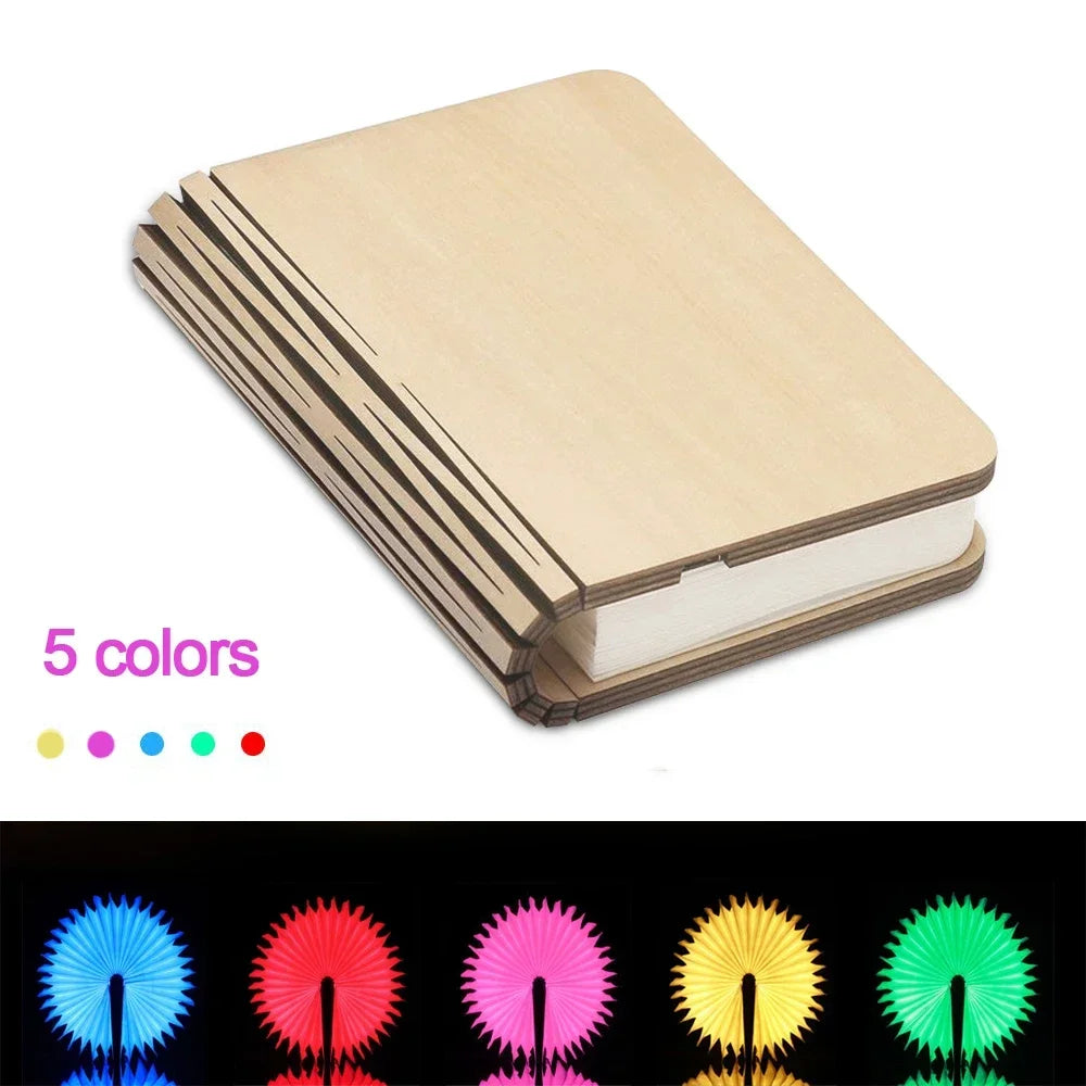 lampe led pliable forme livre bois naturel blanc moderne minimaliste clips magnétiques 5v usb