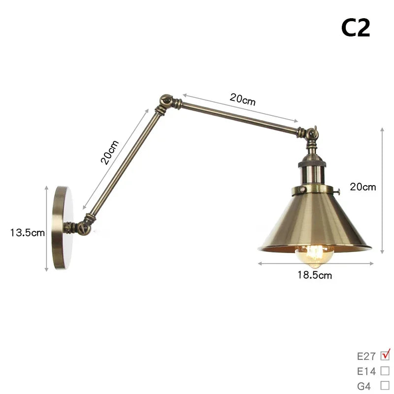 lampe murale articulée or industrielle vintage chambre cuisine salle manger