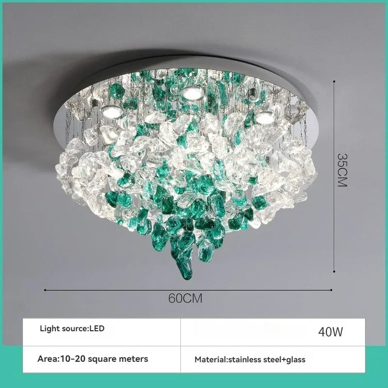 lampe suspendue moderne verre vert cristal eye protection led 100cm diameter