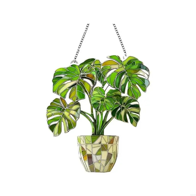 panneau suspendu multicolore acrylique mosaïque artisanal fleurs vases décoration extérieure fête ornement