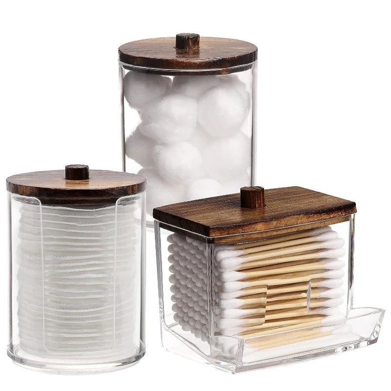 boîtes rangement cosmétiques transparentes boîte carrée rond compartiments maquillage coton tige pinceaux tampons minimalistes