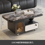 table basse moderne marbre noir tiroir roulette salon minimaliste italien