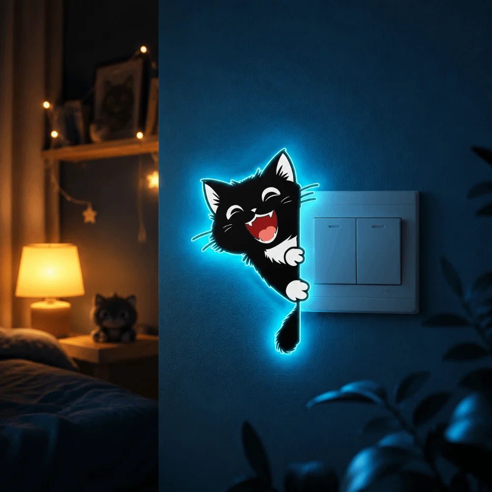 stickers murals chats dessin animé adhésifs noirs souriants salle opaques pvc enfants chambrecoration nocturne