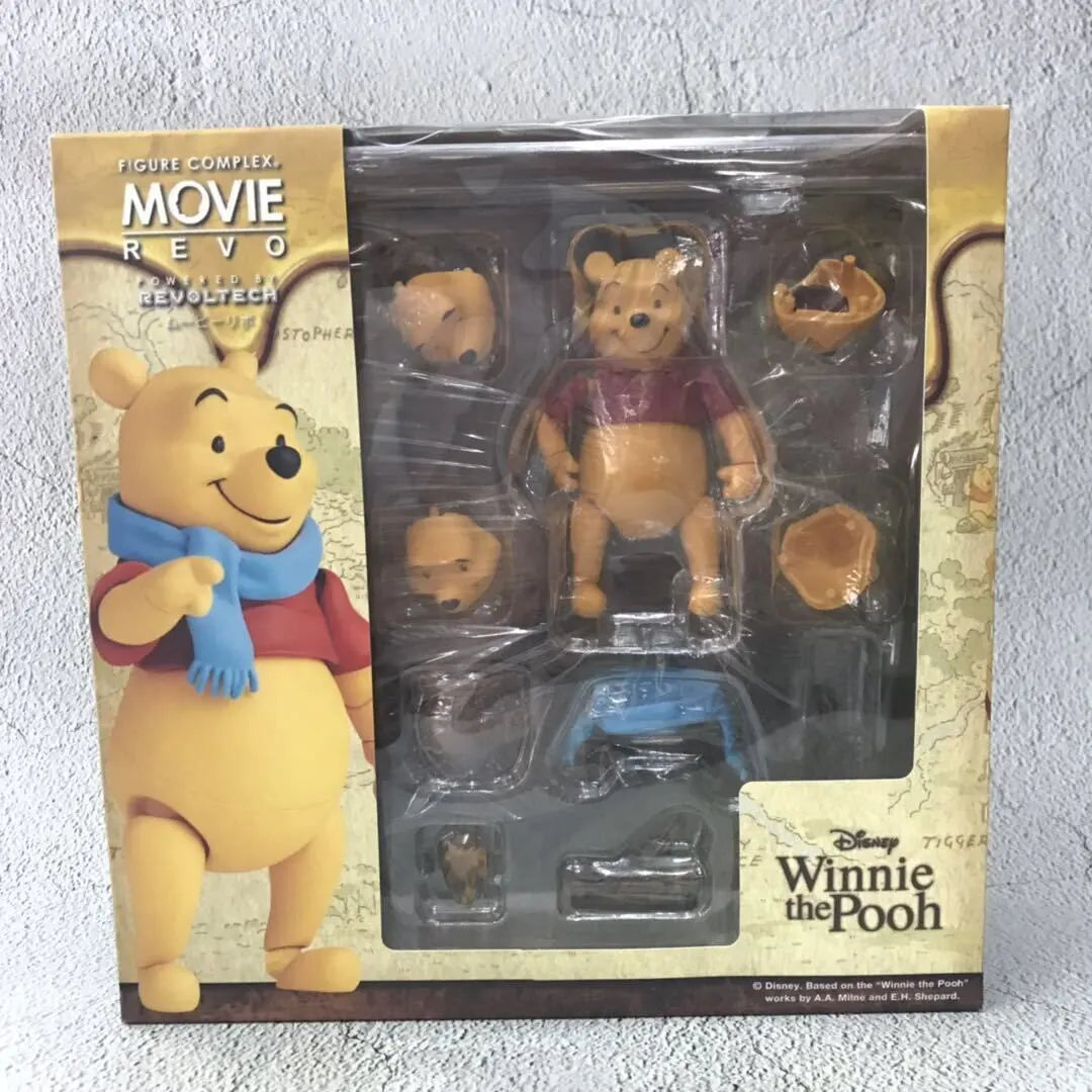 figurine articulée winnie l'ourson disney jaune rouge classique six visages écharpe bleue pot miel