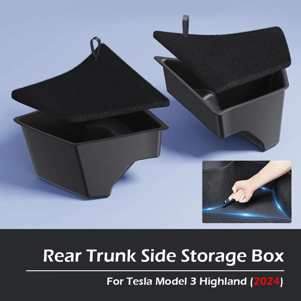 organisateur coffre arrière boîtes rangement tapis sol tesla model noir duveté opaque moderne minimaliste