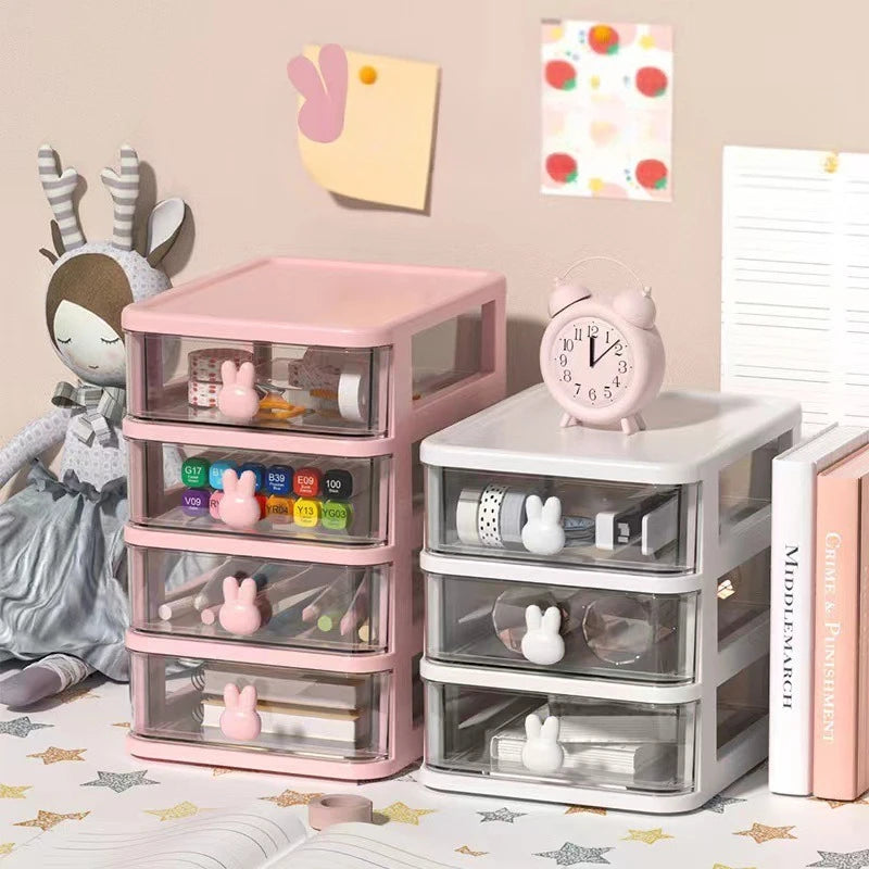 organisateur tiroirs transparents rose lapin moderne stylos papier clips fourre tout