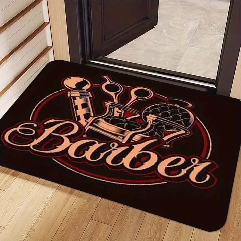 tapis moderne antidérapant salon entrée noir blanc rouge bleu motifs coiffure bienvenue