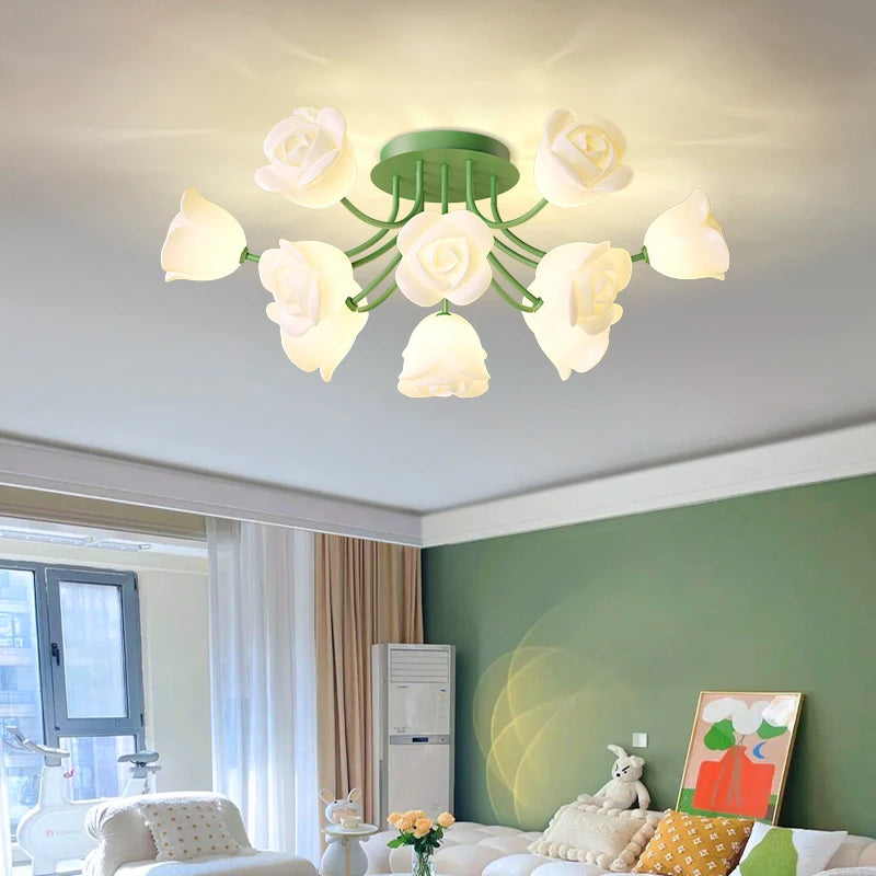 plafonnier moderne blanc vert roses lumiere encastrée sans ombre led facile nordique chambre enfants