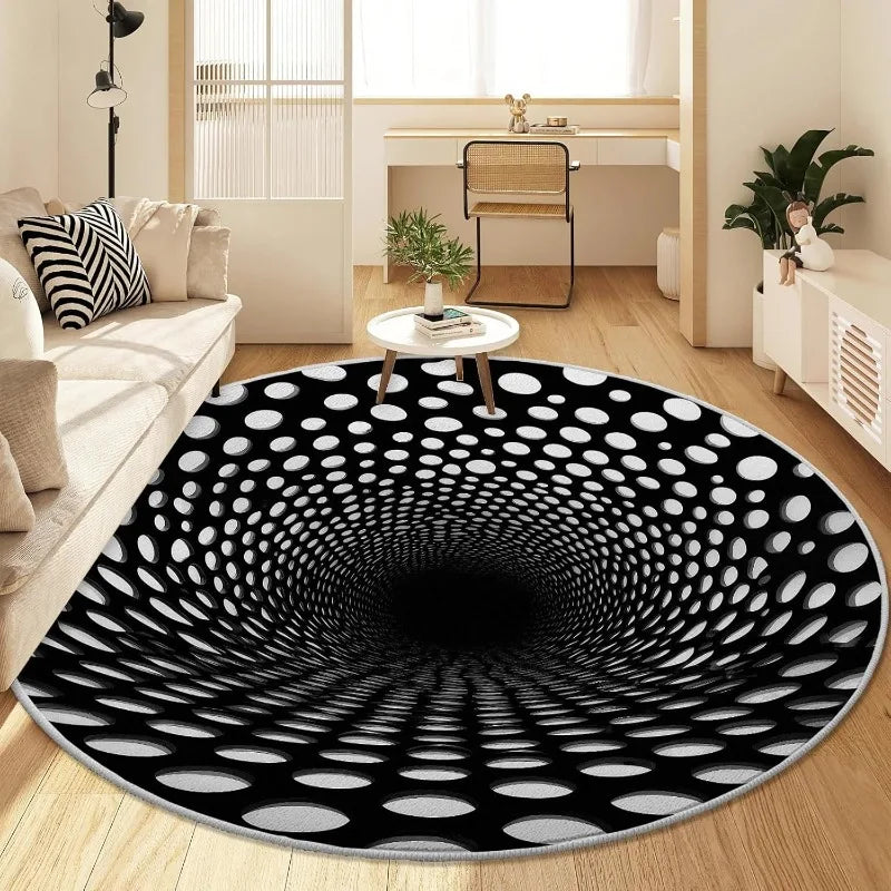 tapis rond moderne optique points carreaux noir blanc orange bleu 80x80cm 120x120cm