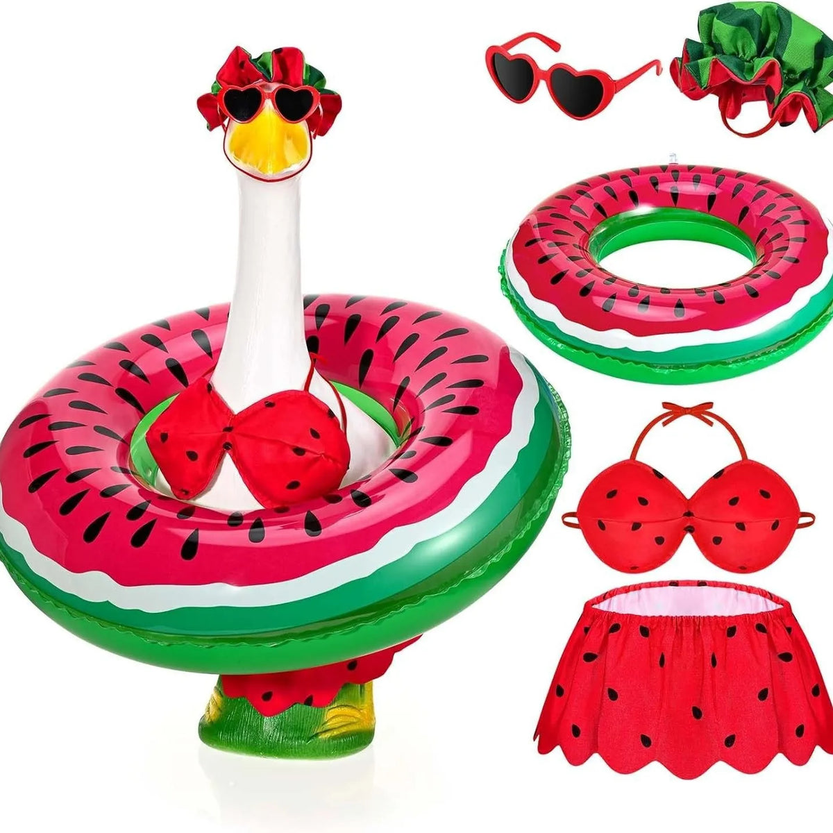 bouée piscine pastelle bikini chapeau nœud papillon été rouge vert blanc