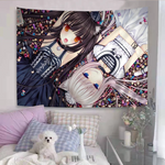 tapisserie graphique anime personnages dessins animés rose vert blanc illustration animaux mignons moderne
