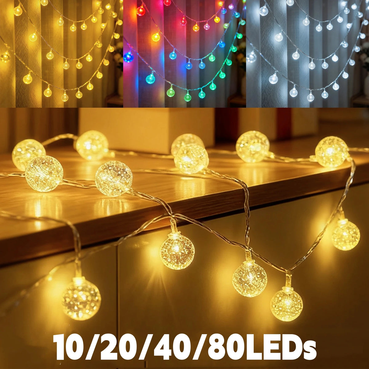 guirlande lumineuse 10 20 40 80 leds translucides blanc multicolore moderne noël chambreextérieur