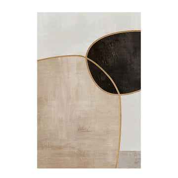 tableau abstrait géométrique beige noir doré décoration murale salon chambre moderne cadre bois