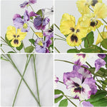 bouquet artificiel violet blanc jaune fleurs motifs feuilles vertes decoration maison anniversaire mariage