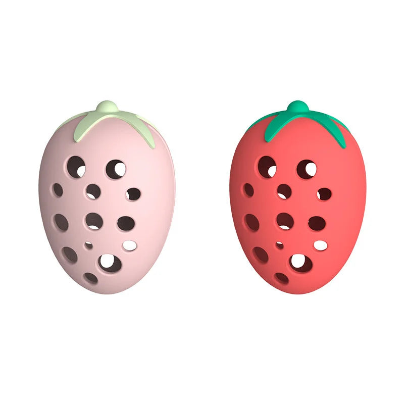 boîte rangement éponges maquillage forme fraise motif graines rose moderne anti poussière réutilisable