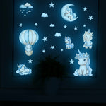 sticker mural licorne dessin animé nuages étoiles enfant chambre décoration mur bleu blanc PVC