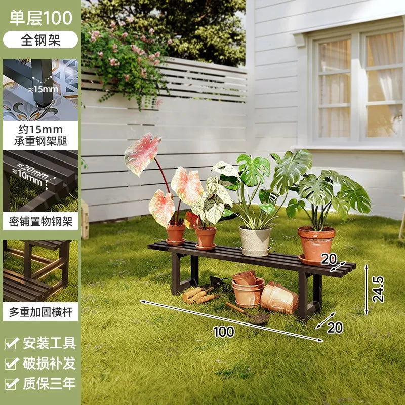 support plantes moderne banc jardin marron foncé structure bois barres horizontales 80 100 120