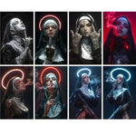 tableau toile tattoo nonne croix halo lumineux contemporain or noir rouge gris İslamistique erotique