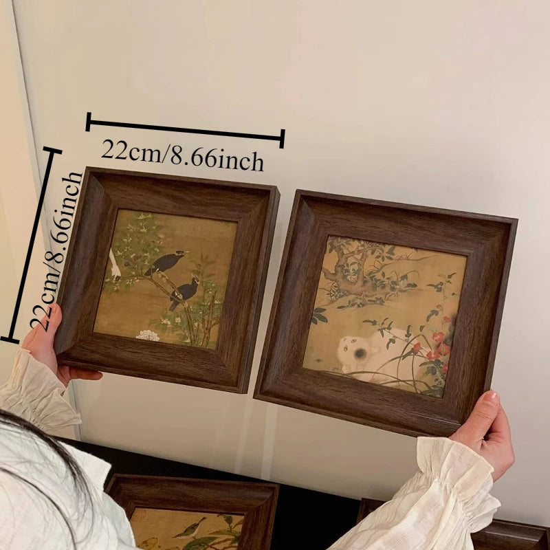 cadre mural bois foncé illustrations fleurs oiseaux classique fixations haute qualité vintage