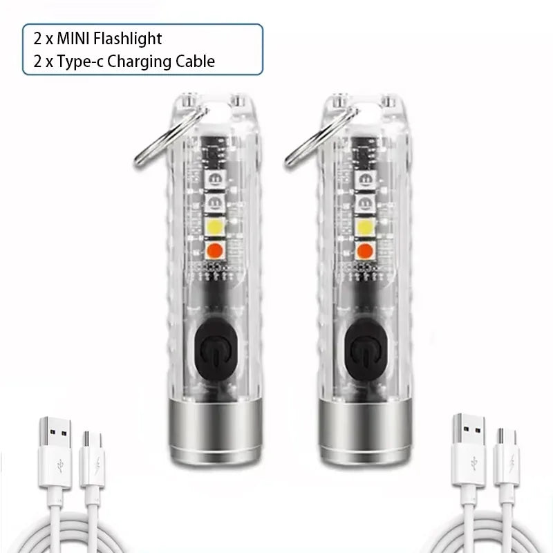 mini lampe poche rechargeable led argentée verte bleue portable annneau porte cle compact
