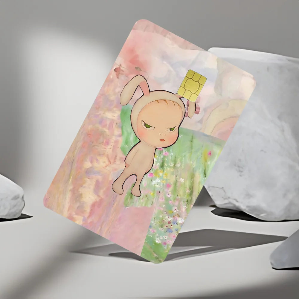 cartes crédit personnalisées dessins animaux illustration cartoon animaux fleurs maison