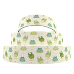 ruban gros grain polyester grenouille animaux fleurs coeurs vert bleu blanc imprimé emballage cadeaux