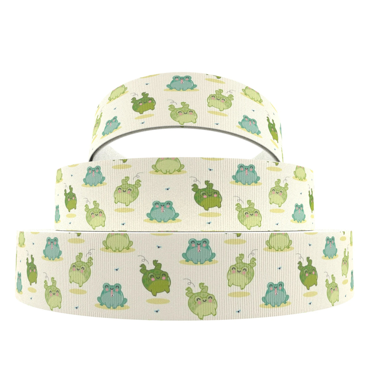 ruban gros grain polyester grenouille animaux fleurs coeurs vert bleu blanc imprimé emballage cadeaux