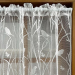 Rideau brodé noir blanc oiseaux branches transparent fenêtre botanique print rod pocket polyester