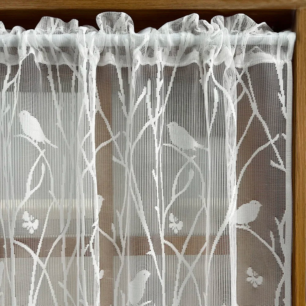 Rideau brodé noir blanc oiseaux branches transparent fenêtre botanique print rod pocket polyester
