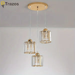 suspension lumineuse trois lumières cristal or moderne abat jour transparent chambre salon contemporain