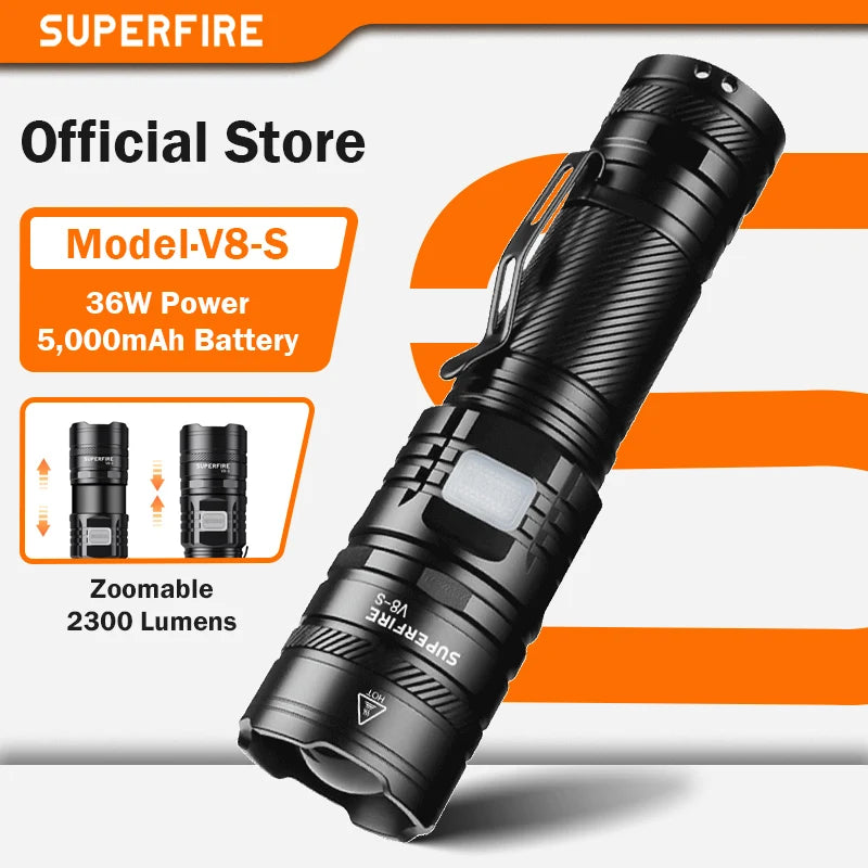 lampe torche led rechargeable 36w 5000lm noir robuste banque alimentation usb