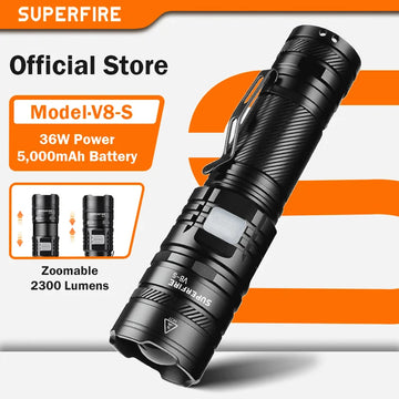 lampe torche led rechargeable 36w 5000lm noir robuste banque alimentation usb