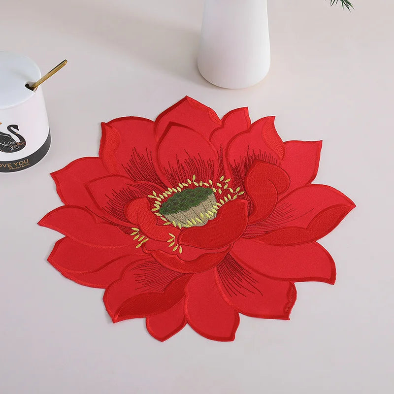 serviettes table orange rose vert rouge moderne fleuries coton polyester variante blanc