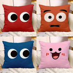 taies d'oreiller cartoon couleurs vives yeux sourires motifs opaques polyester peacheskin 40x40cm 45x45cm 50x50cm
