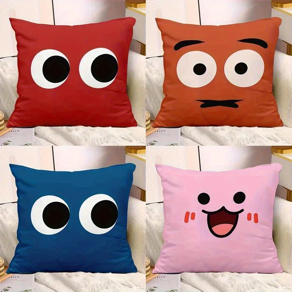 taies d'oreiller cartoon couleurs vives yeux sourires motifs opaques polyester peacheskin 40x40cm 45x45cm 50x50cm