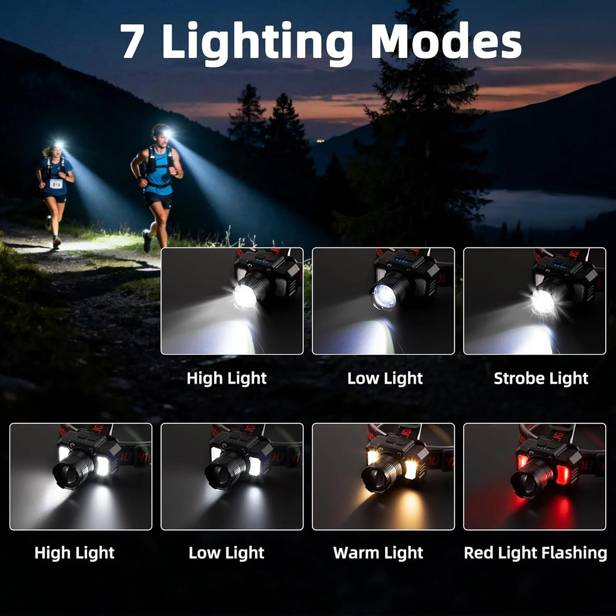 lampe frontale rechargeable noire rouge réglable ceinture moderne textile métallique modes éclairage cible sport