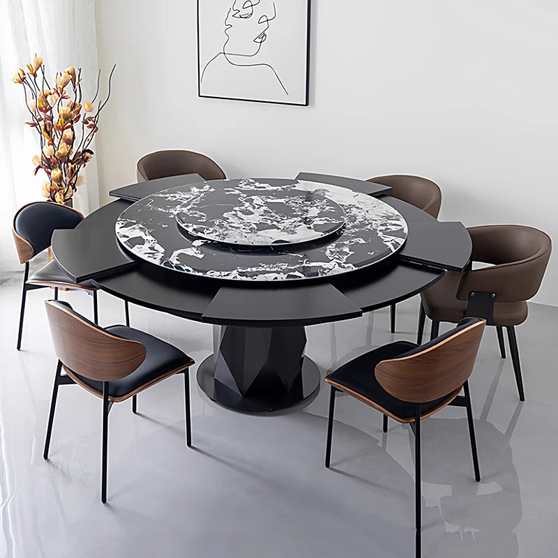 table manger ronde extensible imitation marbre noir moderne six chaises