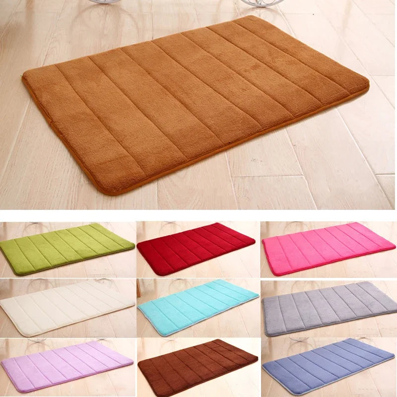 tapis antidérapant mousse mémoire forme absorption eau moderne uni doux vert rouge rose marron