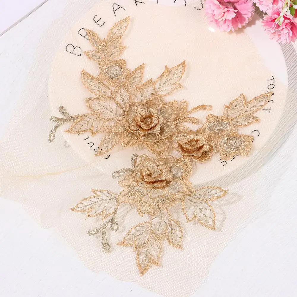 applique textile fleurs brodées doré clair mariage tissu microfibre 3d opaquement broderie fine