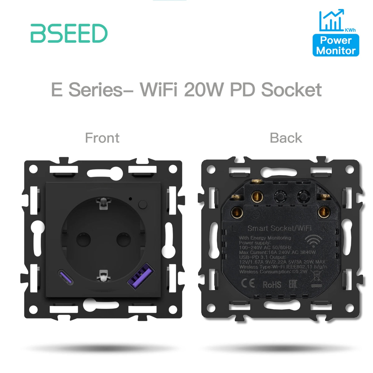 interrupteur électrique intelligent wifi noir moderne affichage led connecteurs usb