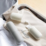 boîte brosse dents gris rose blanc rayures verticales moderne minimaliste respectueux environnement cordelette voyage