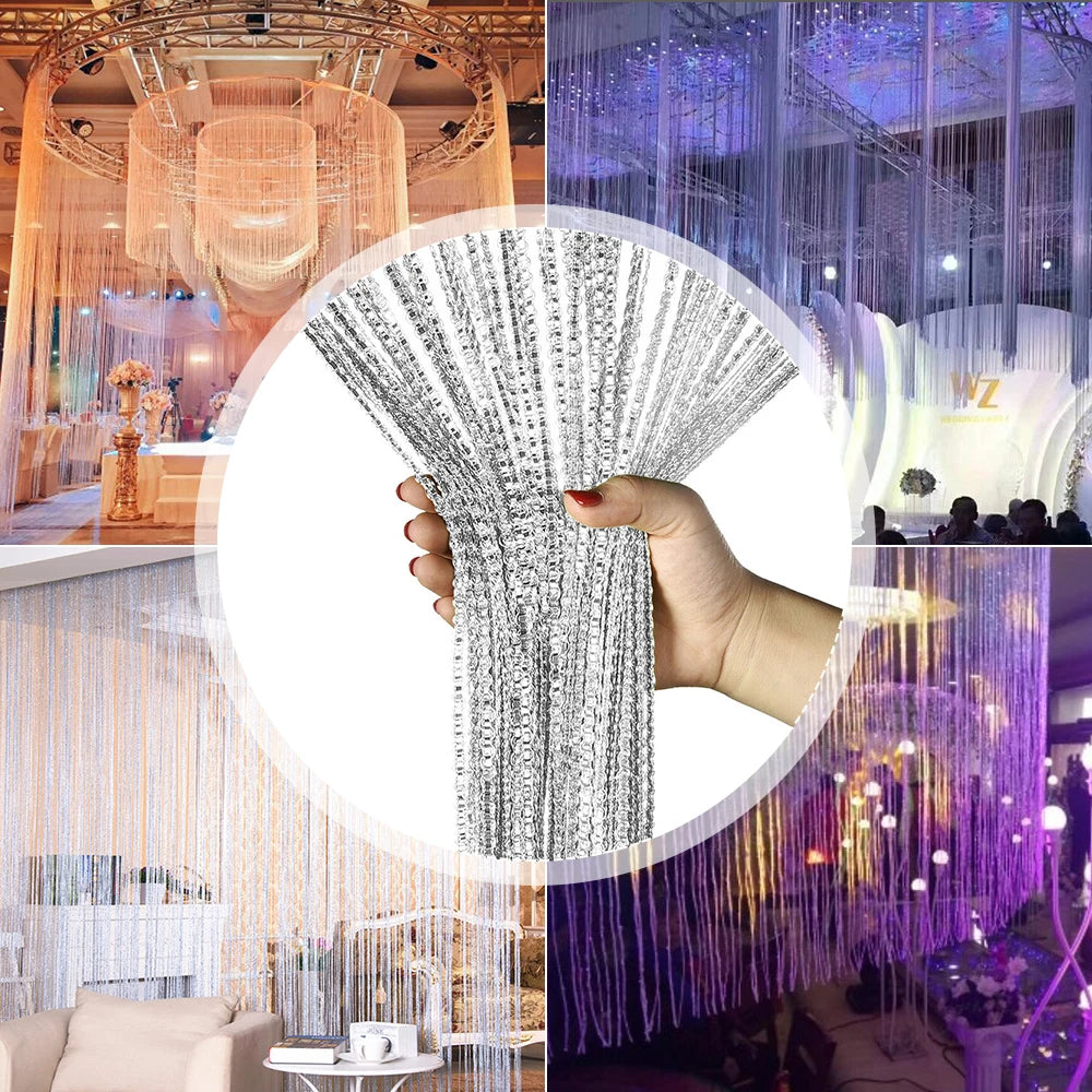 rideaux argentés franges brillantes modernes transparents salon chambre