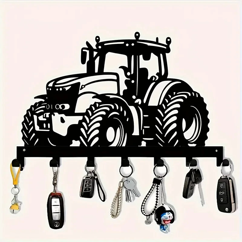 porte clés mural tracteur noir vis crochets accessoires moderne décoration agricole métal organisateurintérieur