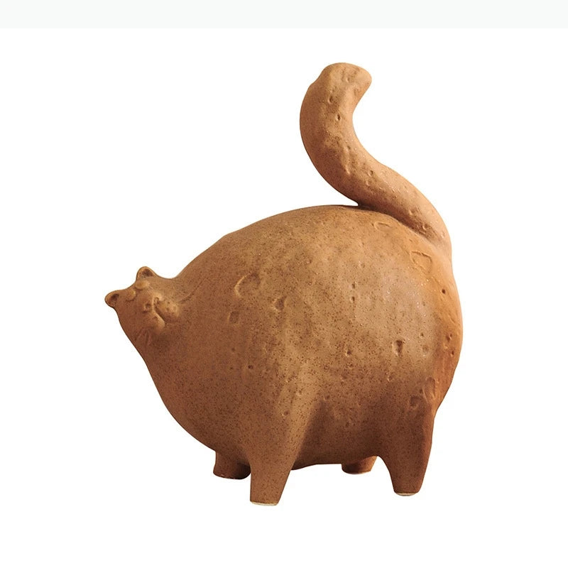 statuette chat blanc brun terre cuite texture rugueuse moderne minimaliste