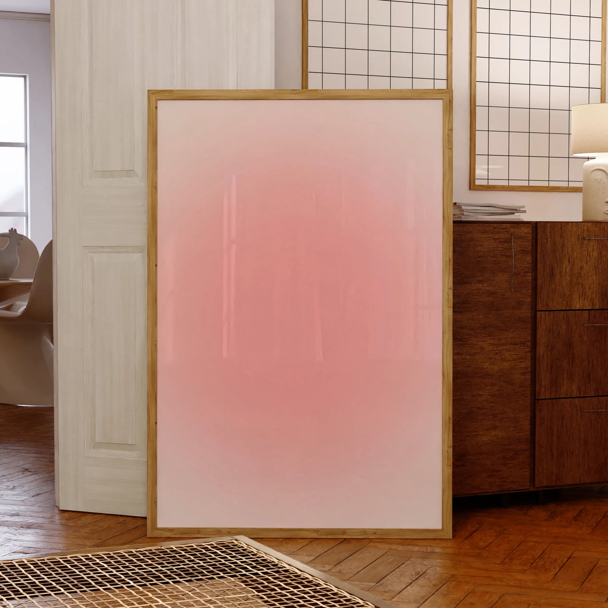 toile d'art moderne rose contemporain gradation couleur abstraction salon décoration maison vertical