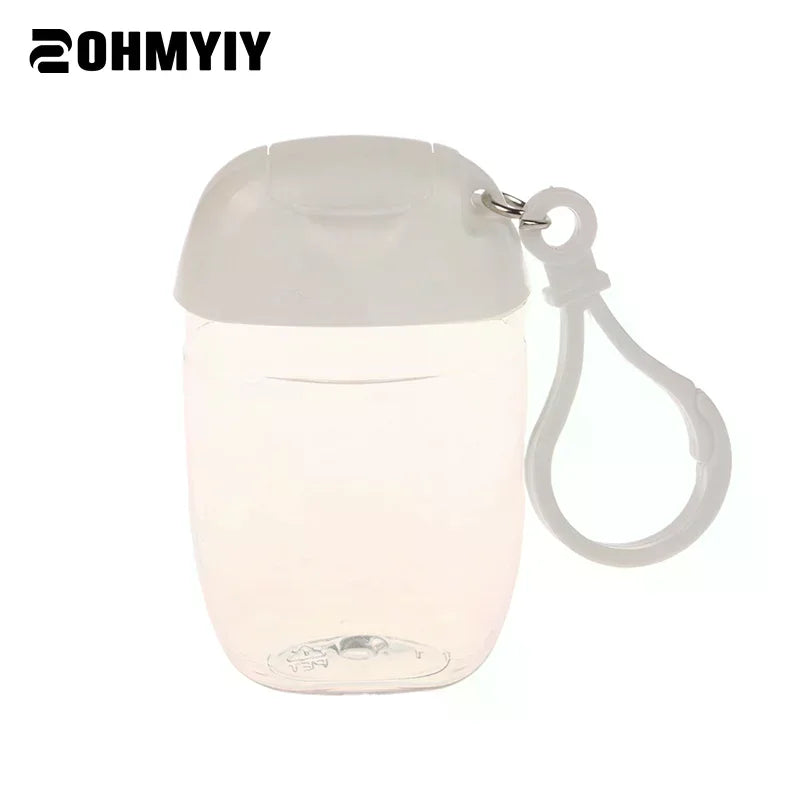 bouteilles rechargeables transparentes modernes couleurs variées anneau boucle pratique portables cosmétiques désinfectant main