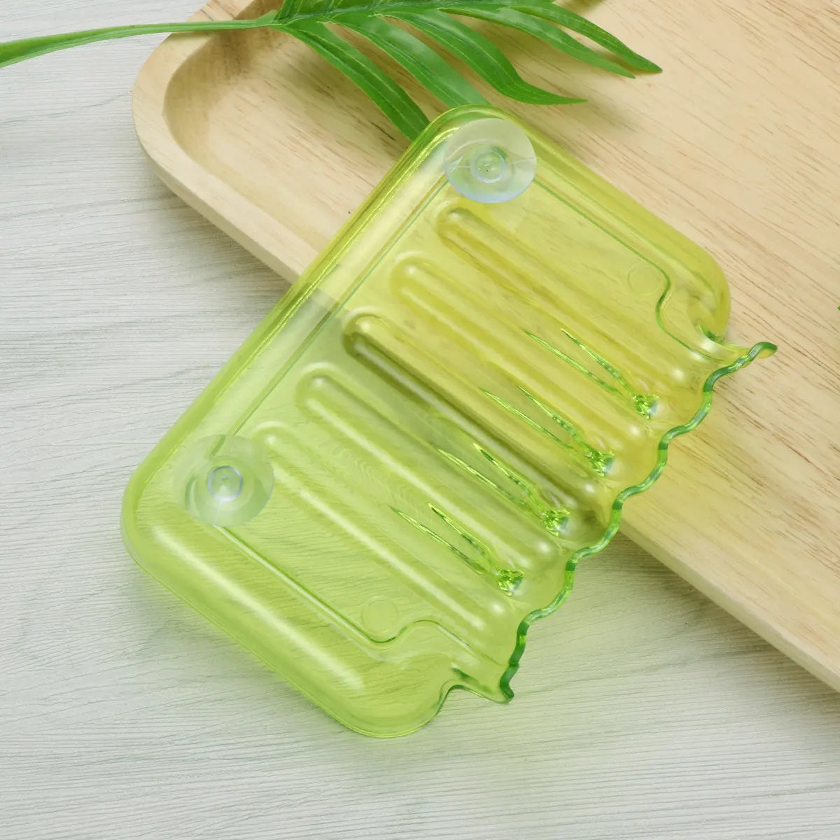 support savon vert clair rayures horizontales moderne égouttoir fixations salle bain