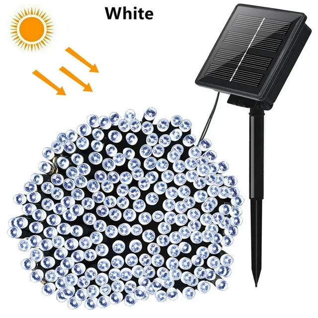 guirlande lumineuse solaire 100 led blanc chaud moderne ip65 étanche piquet recharge solaireextérieur festif