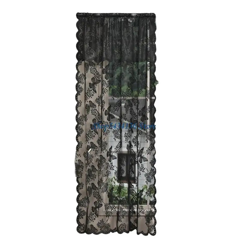 rideau noir blanc papillons dentelle transparent classique romantique fenêtre extérieure pastorale polyester