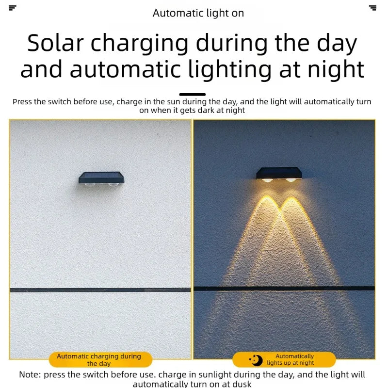 éclairage solaire mural haute luminosité led noir étanche extérieur jardin allée moderne